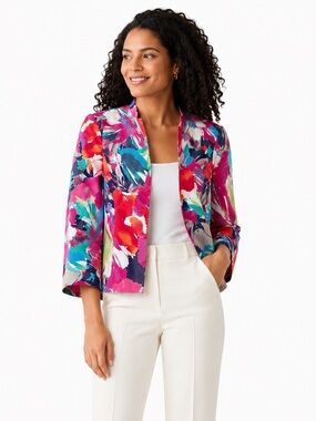 Kasper NWT Tropical Floral Flyaway Blazer Jacket Size 6 Collarless Y2K